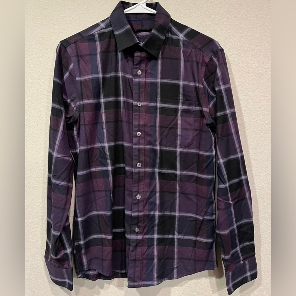 Unisex purple plaid dress shirt